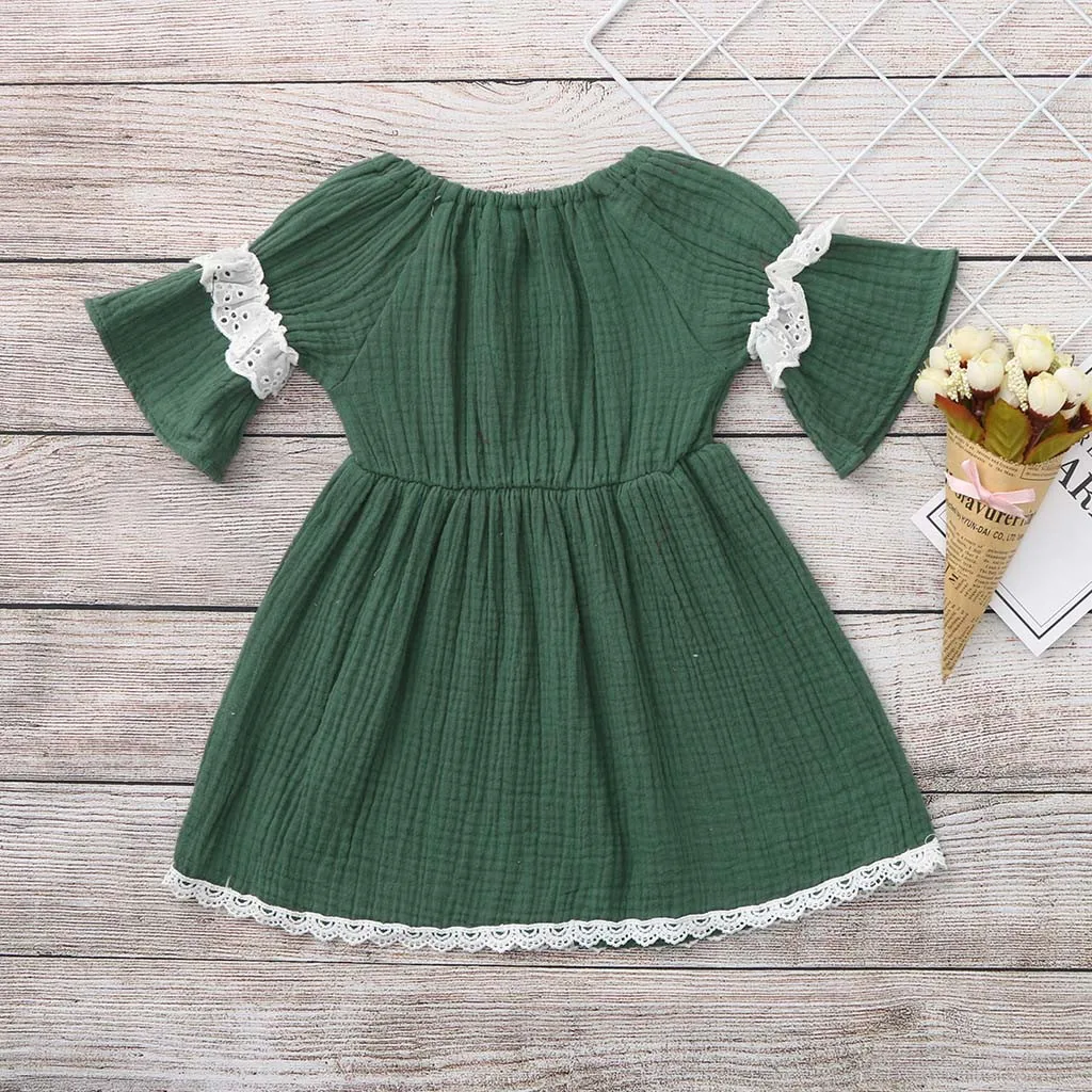 Платье для девочек Детские платья vestido однотонное платье с расклешенными