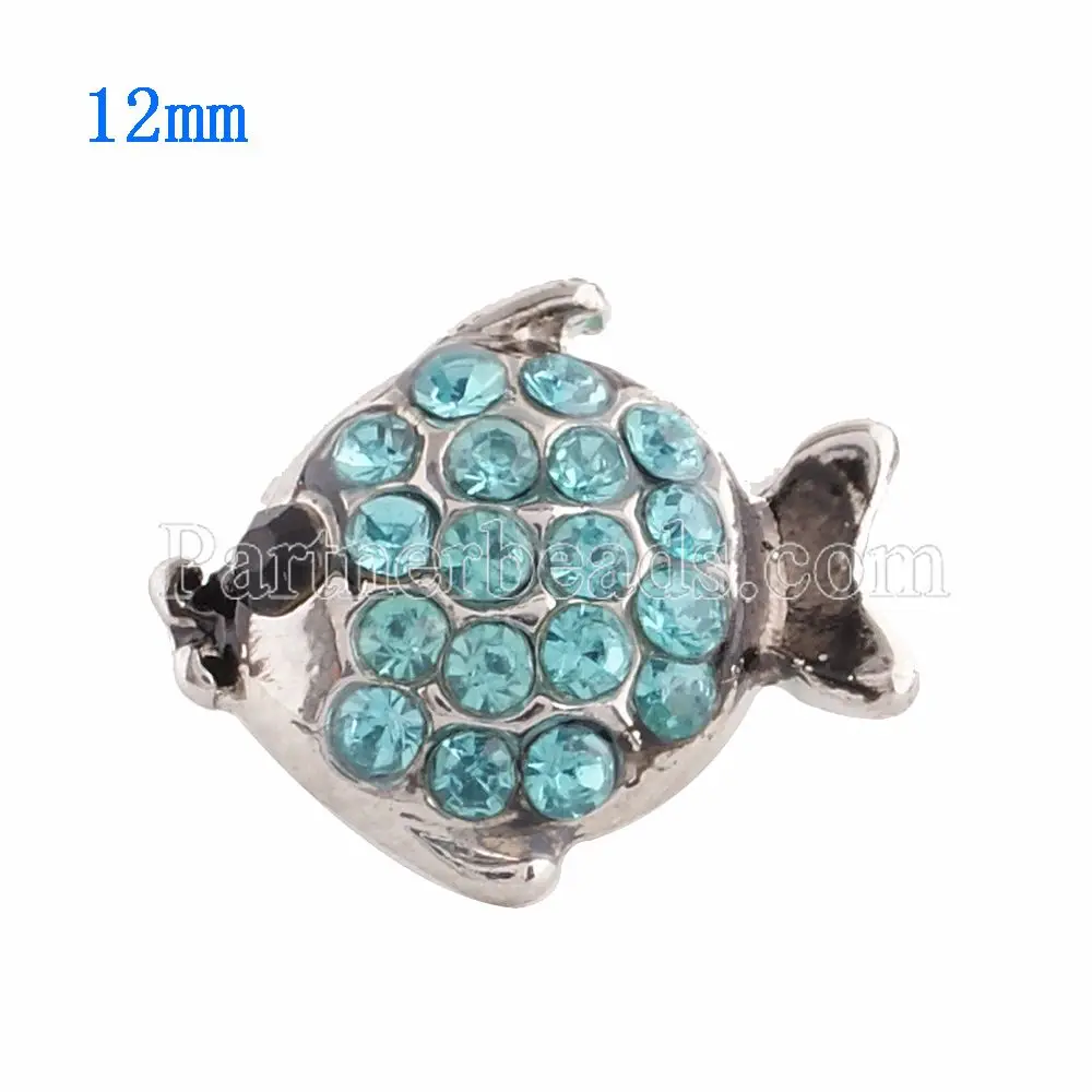 10pcs/lot 12MM Fish snap Silver Plated with Rhinestone snaps jewelry KS9620 Ssilver plated