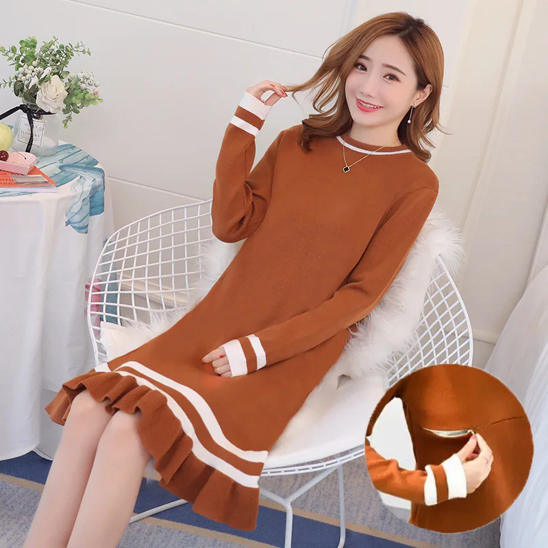 

Pregnant women autumn and winter knit dress loose casual breastfeeding maternity dress