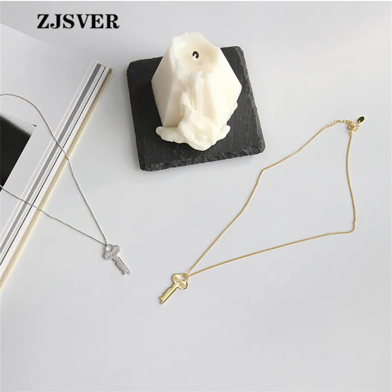 

ZJSVER Fine Jewelry 925 Sterling Silver Necklace Inspiration Key Pendant Golden/Silver Clavicle Chain Women Necklace Present