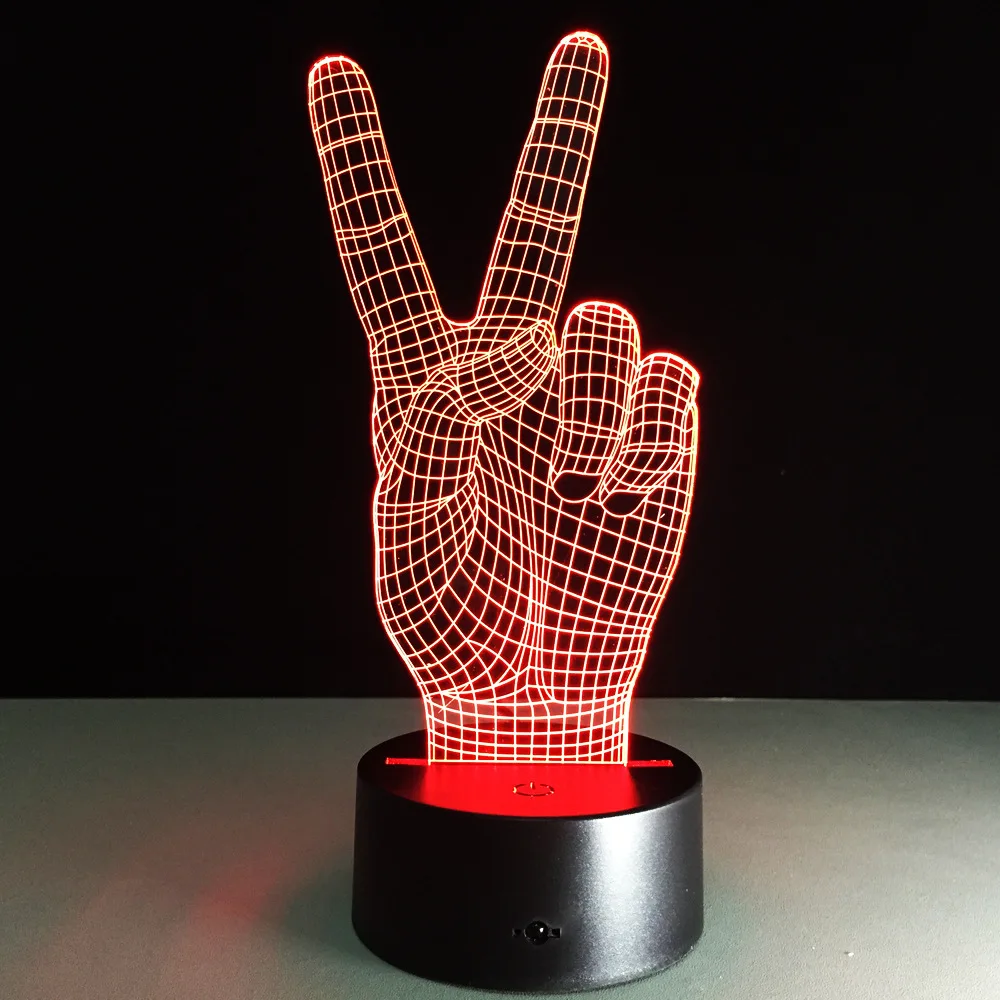  Hand Victory 3d Led Light Colorful Touch Visual Lamp Decoration Atmosphere Hologram Illusion Table  - 32841162744