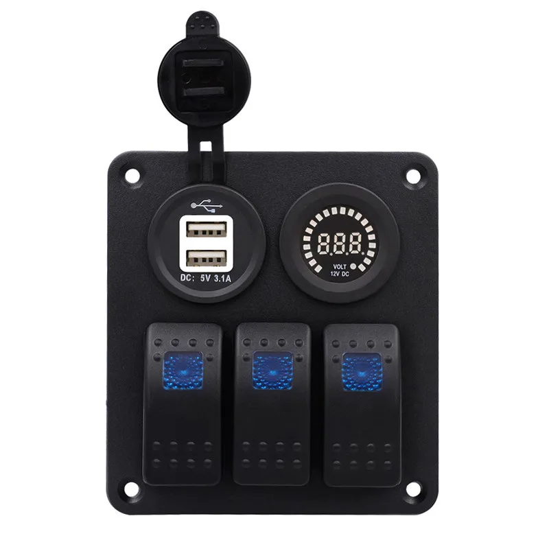 

WUPP Switch panel 12V 24V 20A 10A Panel With Power Socket Voltmeter 3 Gang Waterproof Marine Blue Led 3.1A dropship 19M21