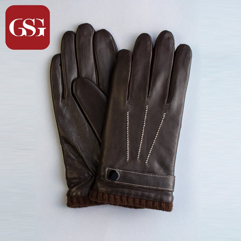 GSG мужские перчатки из натуральной кожи с сенсорным экраном, вязаные шерстяные флисовые мужские перчатки ручной работы, модные зимние варежки для вождения, черные, коричневые