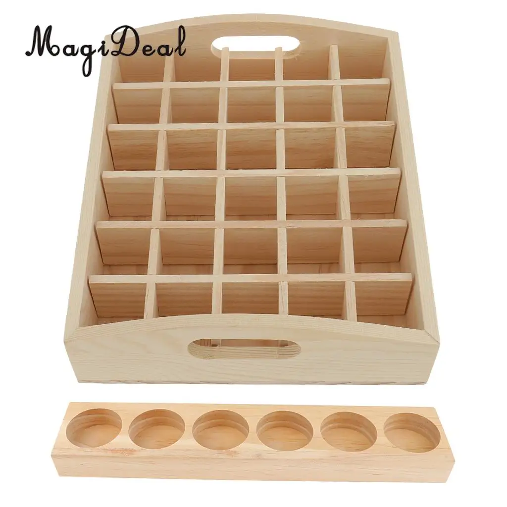 2x Wooden Box Display Case Holder Stand Shelf for Essential Oil Bottle Makeup Aromatherapy