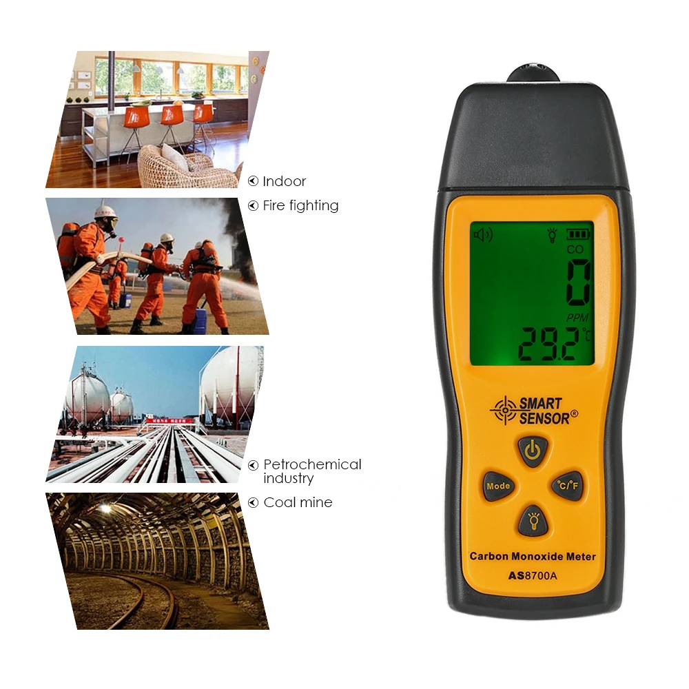 Умный датчик AS8700A газовые анализаторы ручной измеритель угарного газа Тестер монитор детектор датчик ЖК-дисплей звуковой светильник сигнализация