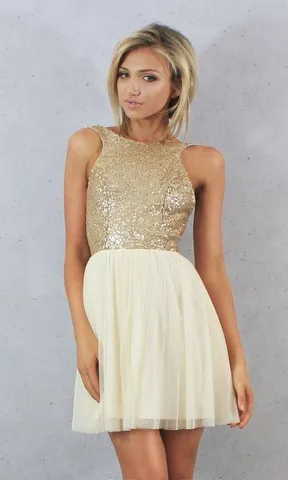 dress short bridesmaid gold sequin dresses champagne chiffon prom sequins charmming modest cocktail backless tulle uniqistic rose aliexpress p290 pleated