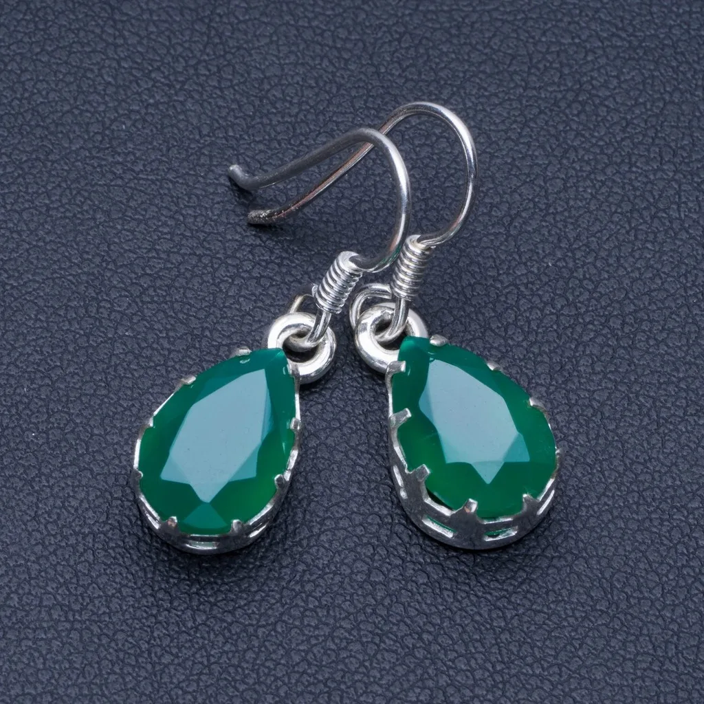 

Natural Chrysoprase 925 Sterling Silver Earrings 1" Q1519
