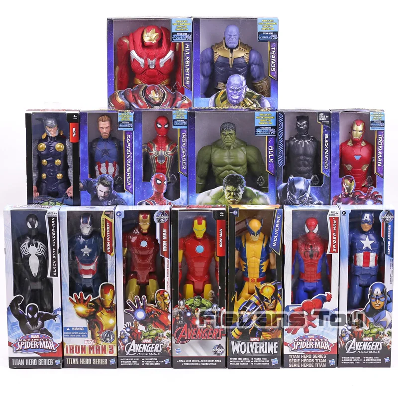 Marvel Super Heroes Avengers Thanos Black Panther Captain America Thor Iron Man Spiderman Logan Hulkbuster Hulk Action Figure