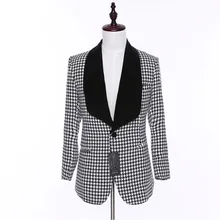 Свадебный костюм для мужчин Персонализированная Классическая мода гусиная лапка шелковая черная костюмная куртка яркая белая куртка 1 шт. на заказ