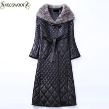 M-4XL новые зимние натуральная кожа пальто длинный большой размер Для женщин теплые парки зажим овчины Женский Истинный Кожаная куртка WYT283