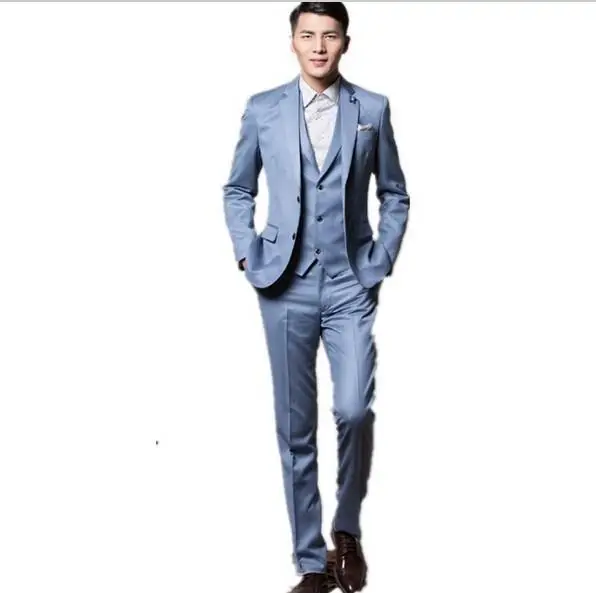 New Style Groom Tuxedos Baby Blue Groomsmen Notch Lapel Best Man Suit