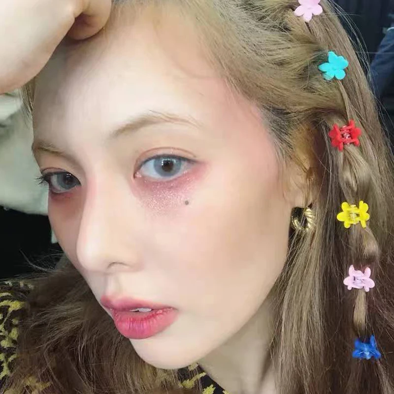 

MENGJIQIAO 2019 Korean TV Star Resin Candy Color Pentagram Beads Mini Hairgrips For Women Girls Fashion Hair Jewelry Small Clips