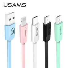 Кабель Micro USB для зарядки и передачи данных для iPhone, USAMS type-C кабель для iPhone X 8 7 plus светильник USB 2A плоский кабель для мобильного телефона