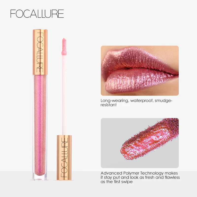 

FOCALLURE Glitter Lip Gloss Waterproof Chameleon Non-stick Cup Batom Shimmer Makeup Lipgloss