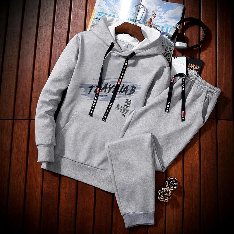 Men Two Pieces Set New Fashion Hooded Sweatshirts Sportswear Men Tracksuit Hoodie Autumn Brand Clothes Hoodies+Pants Sets 881