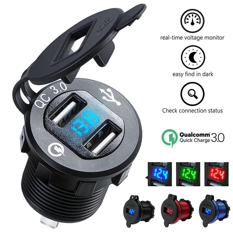 QC 3 0 Автомобильный адаптер питания для морской прикуривателя с двумя usb зарядными