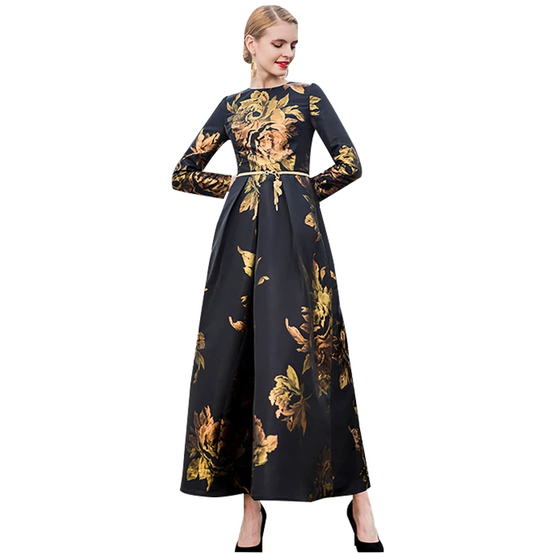 

Fancy Dress 2018 Autumn Women Elegant Long Dress Printed Evening Gown Wedding Party Prom Special Occasion Maxi Long Dress DL1091