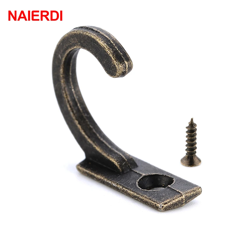 NAIERDI 10 قطع صغيرة العتيقة السنانير حمالة تعليق جدارية منحني مشبك القرن قفل المشبك هوك ل خشبية مجوهرات مربع أثاث