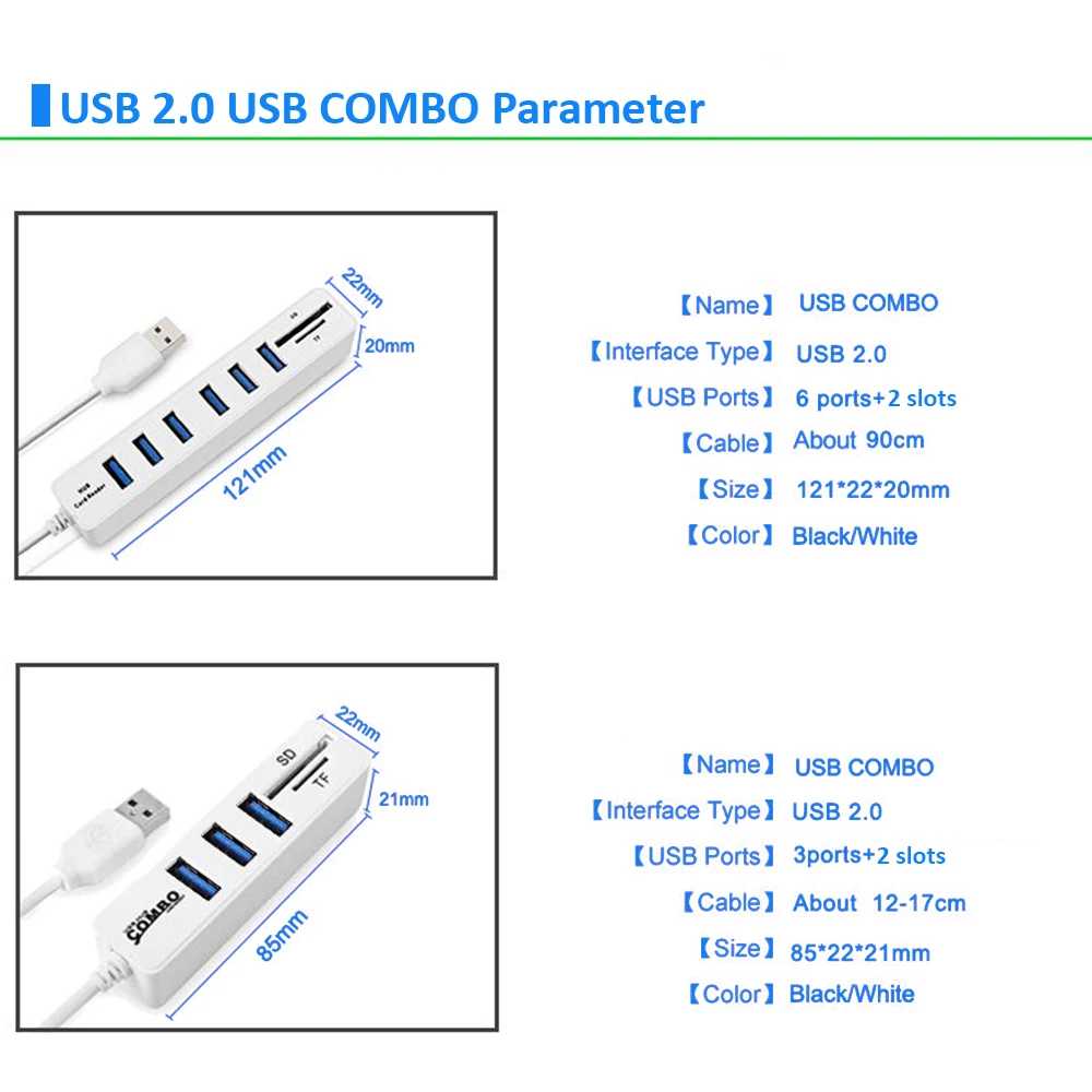 JDL-HSD8 usb-концентратор USB 2,0 концентратор комбо-разветвитель 3/6 портов дополнительно USB 2,0 high speed Mini 2 в 1 SD TF кардридер для ноутбука