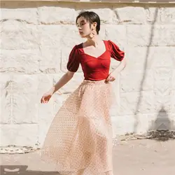 2019 Новый Модный женский комплект из двух предметов, летняя рубашка + юбка