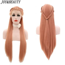 JOY& BEAUTY синтетические парики на шнурке 28 дюймов розовые косички волосы термостойкие кружевные передние парики длинные прямые волосы Крышка для волос для женщин