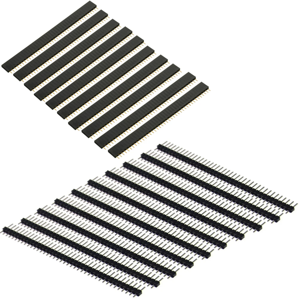 

20pcs 10 pairs 40 Pin 1x40 Single Row Male and Female 2.54 Breakable Pin Header PCB JST Connector Strip for Arduino Black