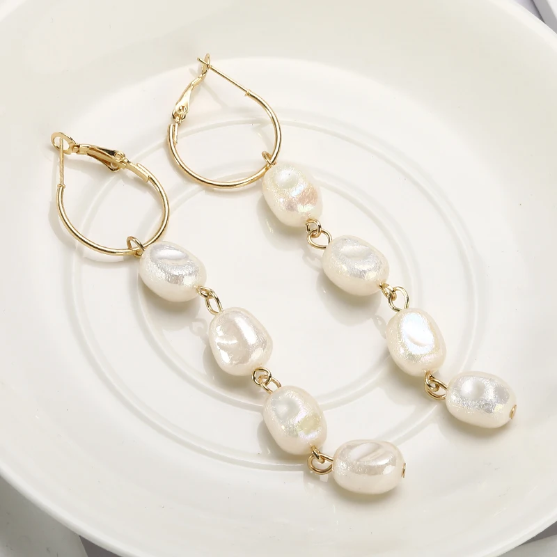 

Simulated Pearl Shell Long Tassel Drop Earrings Acrylic Metal Temperament Beaded Dangle Earrings For Women Jewelry Gift