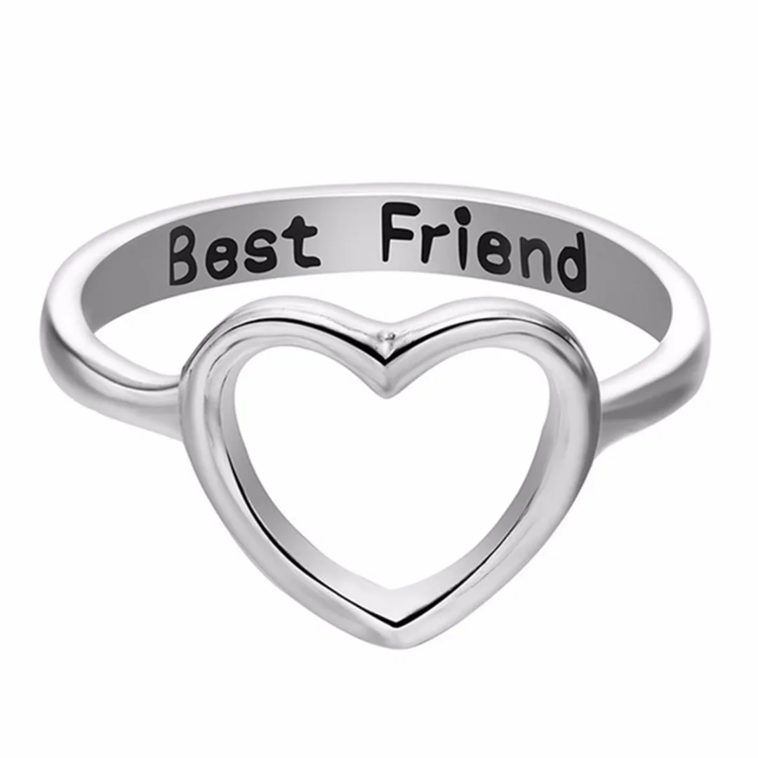 Love Heart Ring Engraved Best Friend Promise Jewelry Gold Silver Friendship Rings Anillos Mujer Female Bijoux Shellhard