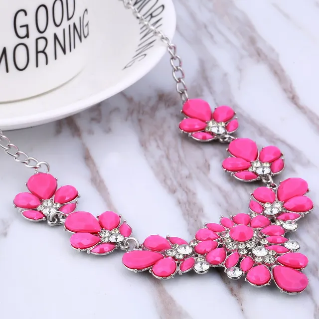 Flowers Rhinestone Necklace (7 Colors)