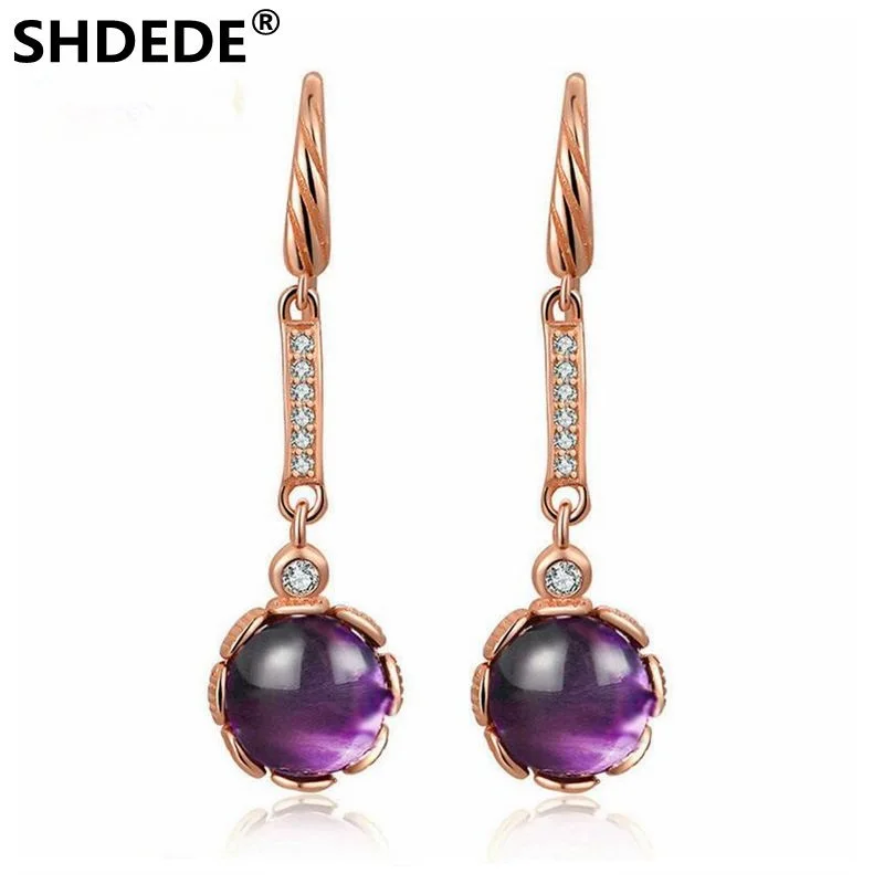 

SHDEDE 925 Sterling Silver 100% Natural Amethyst Pendant Earrings flat plain round gem exquisite jewelry accessories