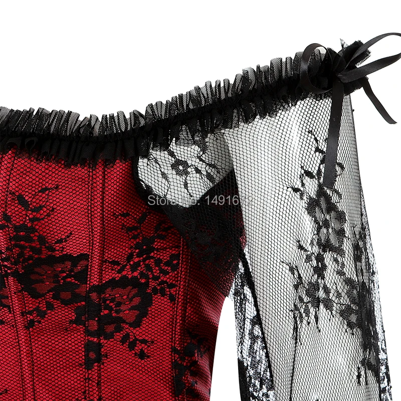 Бюстье, нижнее белье, корсет для женщин с длинным рукавом Ренессанса размера плюс кружевные цветочные сексуальные костюмы бурлеск красный черный белый