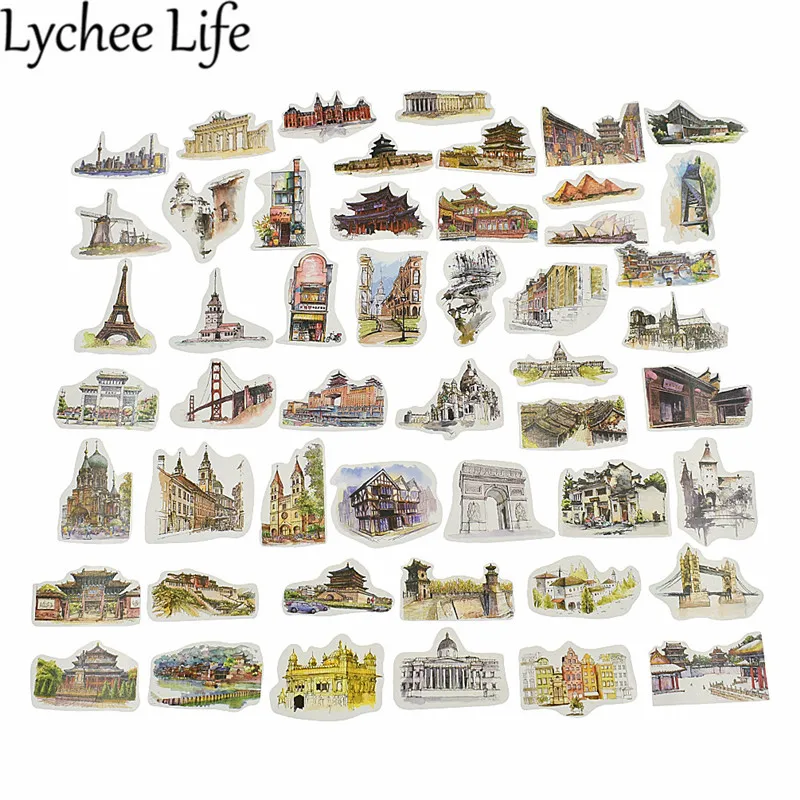 

Lychee Life Travel Scenery Stickers Packet World Architecture Scrapbook Print Sticker DIY Home Wall Window Paper Crafts Supplies