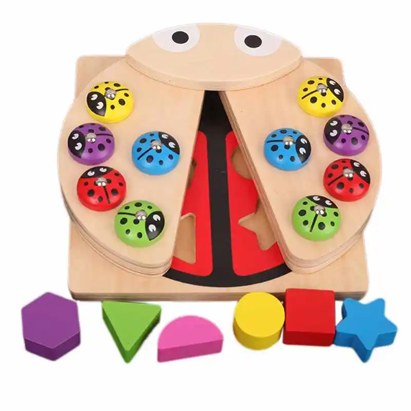 2 в 1 Обучающие деревянные игрушки Монтессори для детей, 3D пазлы, геометрические и магнитные игры для рыбалки, Детские деревянные игрушки Gif - Цвет: Multicolor
