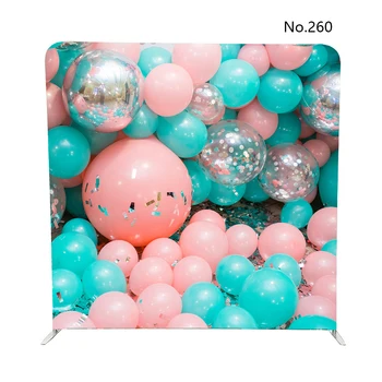 

double sided print pillowcase backdrop pink and mint balloons photo wall birthday wedding decoration