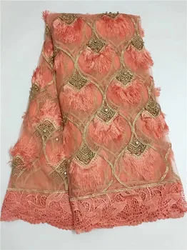 

Latest Peach African Lace Fabric 2019 High Quality Lace Embroidery French Mesh With Beads Nigerian Lace Fabrics Material(WDLY1-1