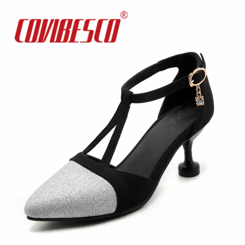 

COVIBESCO New Brand Designer Sexy Women Pumps Fashion T-Strap High Heels Nude Shoes Pointed Toe Shallow Fashion Dress Pumps