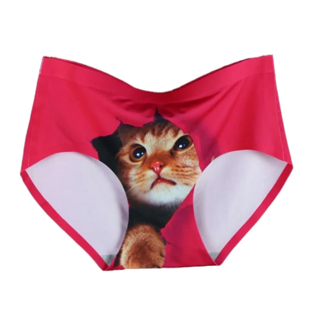 3D Cats Ice Silk Panty Printing Anti Emptied Underwear Panties Women\'s