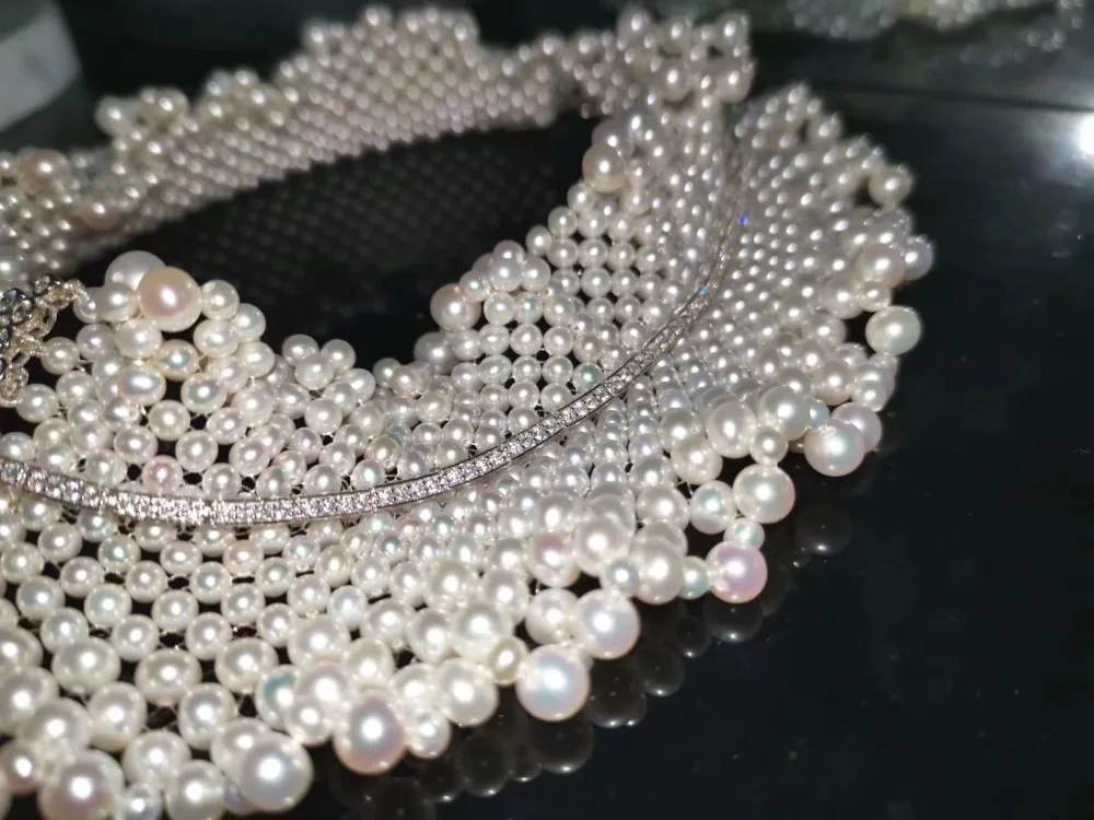 Настоящее Жемчужное ожерелье из пресной воды, кружевное ожерелье из стерлингового серебра 925 пробы с бантом, колье для свадебной вечеринки, хорошее женское ювелирное изделие