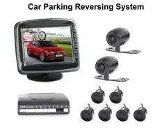 Car 6 parking Sensors Car LCD Display Parking Sensor Assistance Reverse Radar Alarm System with 2 Cameras Front Rear view Camera
