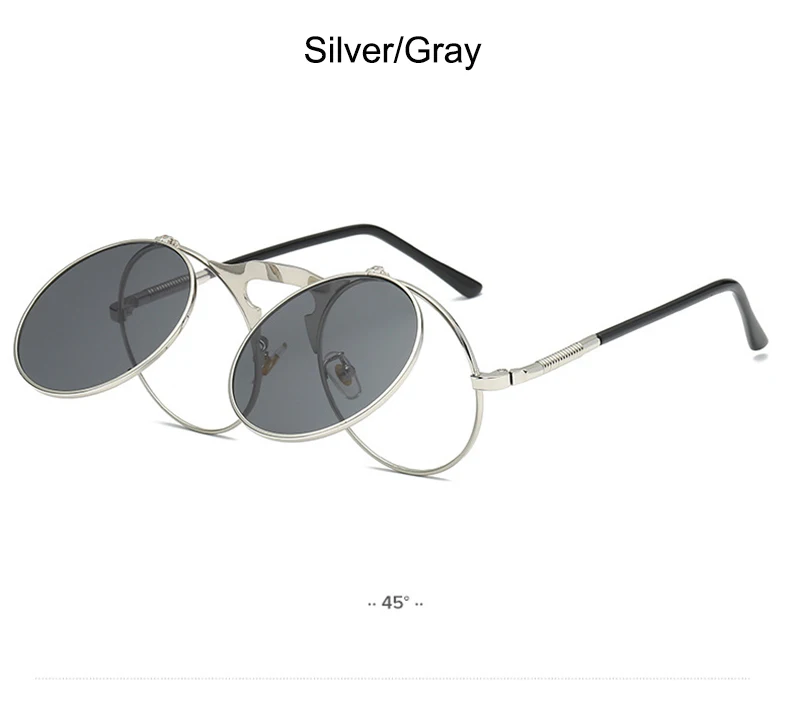 Ретро Винтаж стимпанк Флип-ап солнцезащитные очки для мужчин и женщин круглая металлическая оправа солнцезащитные очки шарнир дизайн изогнутые очки ноги UV400