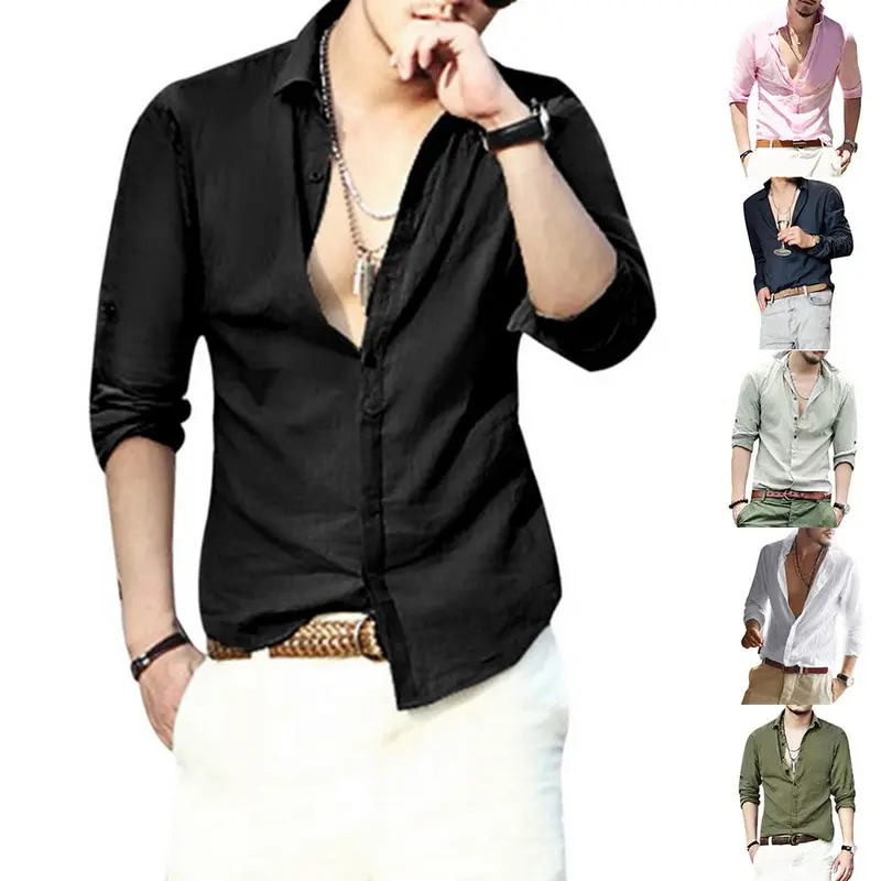 LASPERAL Men Plus Size Linen T-Shirts Fashion Long Sleeve Tee Top Male Streetwear Stand Collar Button Tee Shirts Plus Size 3XL HTB1Mh87XsTxK1Rjy0Fgq6yovpXah - LASPERAL Men Plus Size Linen T-Shirts Fashion Long Sleeve Tee Top Male Streetwear Stand Collar Button Tee Shirts Plus Size 3XL