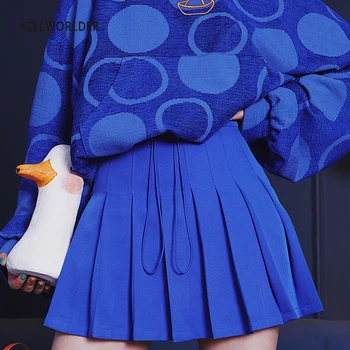 

2019 Spring embroidery Empire retro solid pleated skirt female wild skirt
