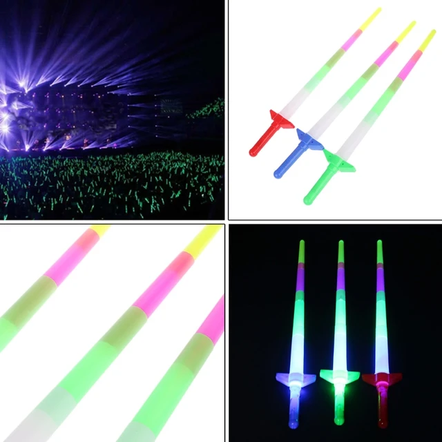 New Rainbow Laser Sword Extendable Light Up Toys Flashing Wands Led Sticks Party 4