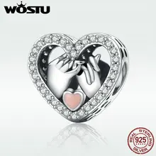 WOSTU модный 925 пробы серебряный браслет с бусинами в форме сердца, браслет wst, подлинные ювелирные изделия, подарок DXC167