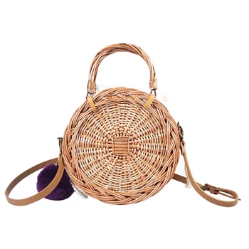 

JHD-Female Rattan Bag Straw Bag For Women Summer Holiday Beach Handbag Woven Round Tote