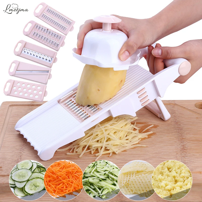 

LMETJMA Mandoline Slicer Stainless Steel Vegetable Slicer With 5 Blades Julienne Cutter With Holder Carrot Slicer Cutter LK0001