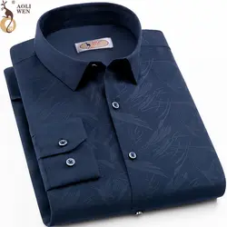 Aoliwen 2018 мужская деловая рубашка с принтом брендовая мужская блузка рубашка мужская рукав мягкая и эластичная ткань полиэстер рубашка