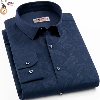 

Aoliwen 2018 Men's Business Print Shirt Brand man blouse shirt man sleeve Soft and elastic fabric Polyester shirt size M-5XL