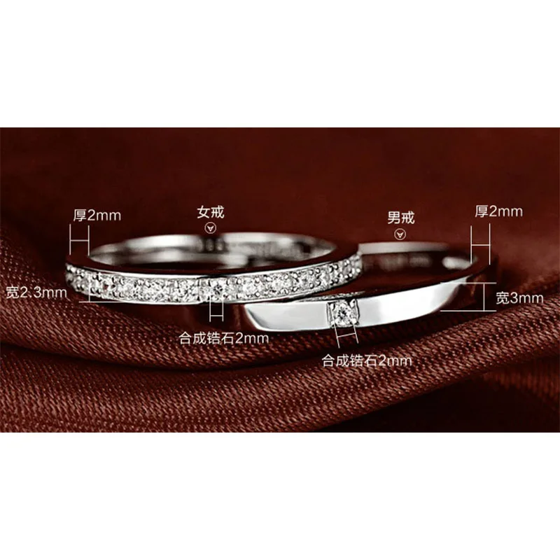DOYUBO Authentic 100% Solid Silver Couples Ring For Women & Men Classical White Cubic Zircon Sterling Silver Rings Jewelry VB041
