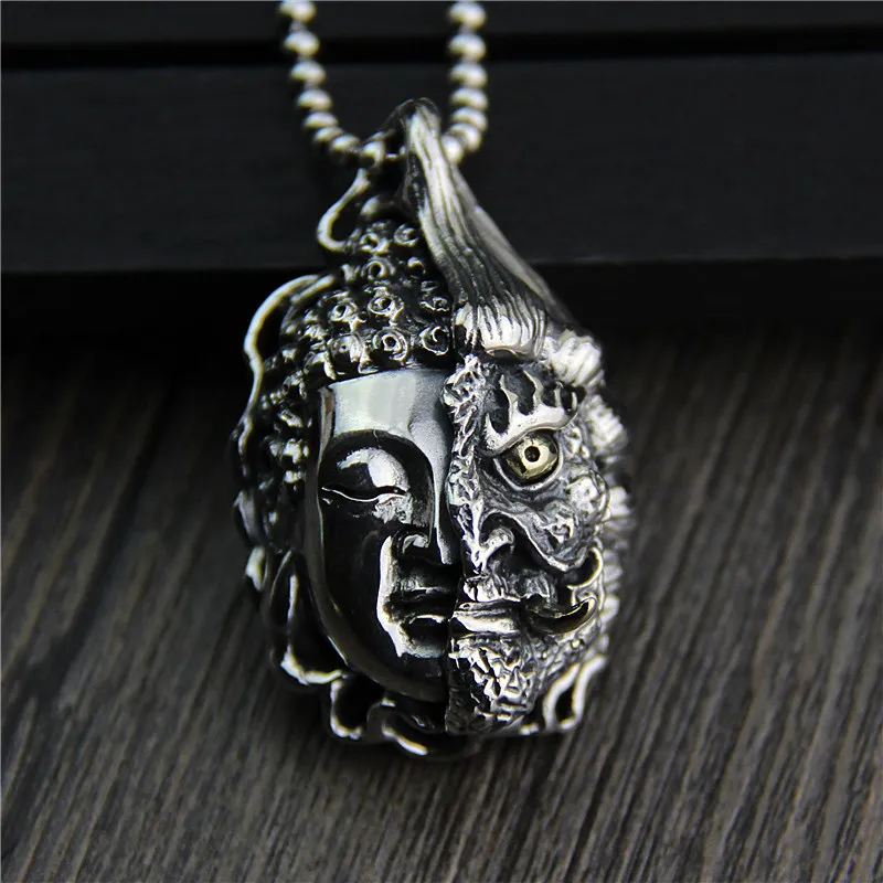 

C&R Real 925 Sterling Silver Necklace Pendant Retro Man's Personality Buddha's warrior attendant idol Thai Silver Fine Jewelry